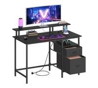 VASAGLE Bureau Gaming, avec Tiroirs en Tissu, Table Informatique avec Support d'Écran, Multiprise, 2 Ports USB, pour Bureau à Domicile, 120 x 60 cm, Noir Boisé LWD093B01V1