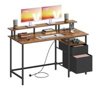 VASAGLE Bureau Gaming, avec Tiroirs en Tissu, Table Informatique avec Support d'Écran, Multiprise, 2 Ports USB, pour Bureau à Domicile, 140 x 60 cm, Marron Rustique LWD094K02V1