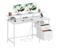 VASAGLE Bureau Gaming, avec Tiroirs en Tissu, Table Informatique avec Support d'Écran, Multiprise, 2 Ports USB, pour Bureau à Domicile, 140 x 60 cm, Blanc Érable LWD094W01V1