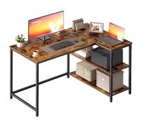 VASAGLE Bureau Gaming en L, avec Étagères, 110 x 80 cm | Bureau avec Rangement, Étagères Réversibles à Hauteur Réglable, pour Domicile, Marron Rustique, LWD135KD01
