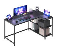 VASAGLE Bureau Gaming en L, avec Étagères, 120 x 80 cm | Bureau avec Rangement, Étagères Réversibles à Hauteur Réglable, pour Domicile, Noir Boisé, LWD136BE01