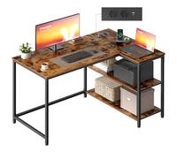 VASAGLE Bureau Gaming en L, Bureau avec Rangement, Étagères Réversibles à Hauteur Réglable, pour Domicile, avec Prises de Courant et 2 Ports USB, 110 x 80 cm, Marron Rustique LWD131KD01