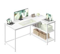 VASAGLE Bureau Gaming en L, Bureau avec Rangement, Étagères Réversibles à Hauteur Réglable, pour Domicile, 120 x 80 cm, Blanc Érable LWD136WF01