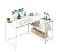 VASAGLE Bureau Gaming en L, Bureau avec Rangement, Étagères Réversibles à Hauteur Réglable, pour Domicile, 110 x 80 cm, Blanc Érable LWD135WF01