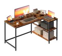 VASAGLE Bureau Gaming en L, Bureau avec Rangement, Étagères Réversibles à Hauteur Réglable, pour Domicile, 120 x 80 cm, Marron Rustique LWD136KD01