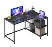 VASAGLE Bureau Gaming en L, Bureau avec Rangement, Étagères Réversibles à Hauteur Réglable, pour Domicile, 110 x 80 cm, Noir Boisé LWD135BE01