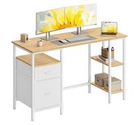 VASAGLE Bureau pour Ordinateur, Table avec Rangement, 3 Étagères, 2 Tiroirs, 127 x 50 x 76 cm, pour Bureau, Salon, Style Moderne, Couleur Chêne Naturel et Blanc Mat LWD103YD01