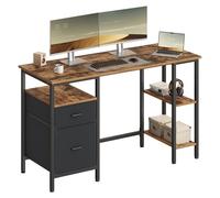 VASAGLE Bureau pour Ordinateur, Table avec Rangement, 3 Étagères, 2 Tiroirs, 127 x 50 x 76 cm, pour Bureau, Salon, Style Industriel, Marron Rustique et Noir Mat LWD103KD01