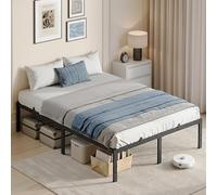 VASAGLE Cadre de Lit 140 x 190 cm avec Sommier, Cadre en Métal Lit Double | Espace de Rangement au Dessous, Lit d'Invité, Montage Facile, Noir Mat, RMB153BD01