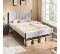VASAGLE Cadre de Lit Double, 140 x 190 cm, avec Tête de Lit Rembourrée | Cadre de Lit Double, en Acier, Supporte Jusqu'à 500 kg, Montage Facile, Gris Tourterelle, Collection DUPON RMB973G01