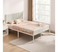 VASAGLE Cadre de Lit Double, 140 x 190 cm, avec Tête de Lit Rembourrée, en Acier, Supporte Jusqu'à 500 kg, Montage Facile, Beige Cappuccino RMB973W01