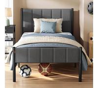 VASAGLE Cadre de Lit Double, 90 x 190 cm, avec Tête de Lit Rembourrée | Cadre de Lit Double, en Acier, Supporte Jusqu'à 250 kg, Montage Facile, Gris Tourterelle, Collection DUPON RMB971G01