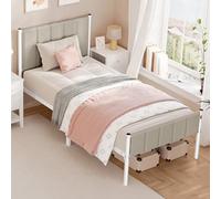 VASAGLE Cadre de Lit Simple, 90 x 190 cm, avec Tête de Lit Rembourrée, en Acier, Supporte Jusqu'à 250 kg, Montage Facile, Beige Cappuccino RMB971LH01