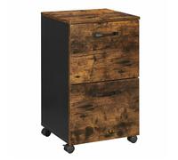 VASAGLE Caisson 2 tiroirs, Placard bureau sur roulettes, dossiers suspendus, Style industriel, Marron Rustique et Noir OFC040B01