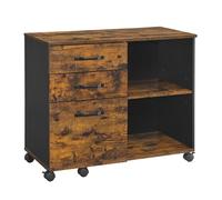 VASAGLE - Caisson 3 tiroirs - Meuble Rangement Bureau - Style Industriel - Marron Rustique et Noir OFC041B01