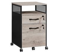 VASAGLE Caisson de Bureau à 2 Tiroirs, Rangement Document à Roulettes, Mobile, Compartiment Ouvert, Cadre en Acier, Style Industriel, Grège Chiné et Noir d'Encre OFC077B02