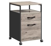 VASAGLE Caisson de Bureau à 2 Tiroirs, Rangement Document à roulettes, Mobile, Compartiment Ouvert, Cadre en Acier, Style Industriel, Grège Chiné et Noir d'encre OFC071B02