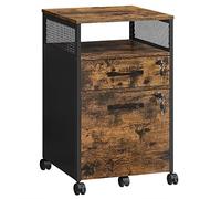 VASAGLE Caisson de Bureau à 2 Tiroirs, Rangement Document à Roulettes, Mobile, Compartiment Ouvert, Cadre en Acier, Style Industriel, Marron Rustique et Noir d'Encre OFC077B01