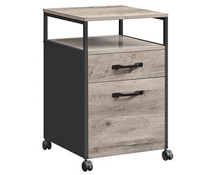 VASAGLE Caisson de Bureau à 2 Tiroirs, Rangement Document à roulettes, Mobile, Compartiment Ouvert, Cadre en Acier, Style Industriel, Grège Chiné et Noir d'encre OFC071B02