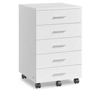 VASAGLE Caisson de Bureau à Roulettes, Meuble de Rangement, Support pour Imprimante, avec 5 Tiroirs, Rails Coulissants, pour Bureau, Télétravail, Blanc Nuage OFC081W01