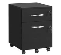 VASAGLE Caisson de Bureau à roulettes, Verrouillable, avec 2 Tiroirs, 5 roulettes, Barre de Suspension Réglables, pour Dossiers Suspendus au Format A4, Noir d'encre LCD22BV1