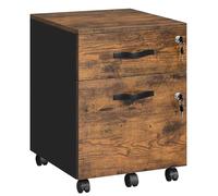 VASAGLE Caisson de Bureau à roulettes, Verrouillable, avec 2 Tiroirs, 5 roulettes, Barre de Suspension Réglables, pour Dossiers Suspendus au Format A4, Marron Rustique et Noir d'encre LCD022K01