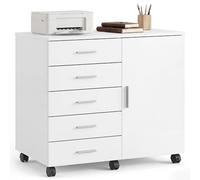 VASAGLE Caisson de Bureau, Meuble de Rangement avec 5 Tiroirs et 1 Porte