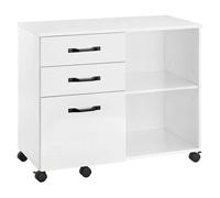 Vasagle Caisson, Support D'imprimante Bureau, Avec 3 Tiroirs, Meuble De Rangement Mobile, Compartiments Ouverts, Pour Format A4, Documents, Style Industriel, Blanc Boisé