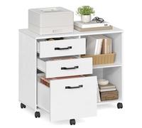 VASAGLE Caisson, Support d'Imprimante Bureau, avec 3 Tiroirs, Meuble de Rangement Mobile, Compartiments Ouverts, pour Format A4, Documents, Style Industriel, Blanc Boisé OFC041W46