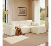 VASAGLE Canapé d’Angle, Canapé Modulable 244 cm, Livré Compressé en Colis, sans Montage, avec Grande Méridienne à Droite, pour Salon, Chambre d’Amis, Blanc Crème LCS184WD01