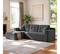 VASAGLE Canapé d’Angle, Canapé Modulable 244 cm, Livré Compressé en Colis, sans Montage, avec Grande Méridienne à Gauche, pour Salon, Chambre d’Amis, Gris Ardoise LCS183GN01