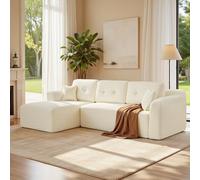 VASAGLE Canapé d’Angle, Canapé Modulable 244 cm, Livré Compressé en Colis, sans Montage, avec Grande Méridienne à Gauche, pour Salon, Chambre d’Amis, Blanc Crème LCS183WD01