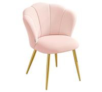VASAGLE Chaise Salle à Manger, Dossier en Forme de Pétales, Chaise Coiffeuse Rembourrée, en Velours, Supporte 150 kg, Pieds en Acier, pour Cuisine, Salon, Chambre, Rose Poudré KDC099S101