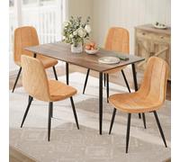 VASAGLE Chaises de Salle à Manger, Lot de 4, Support Métallique, Pieds Réglables, Nettoyage Facile, Chaises de Cuisine, Tissu Chenille, PU Texturé Glacé, Marron Caramel KDC188K02