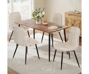 VASAGLE Chaises de Salle à Manger, Lot de 4, Support Métallique, Pieds Réglables, Nettoyage Facile, Chaises de Cuisine, Tissu Chenille, PU Texturé Glacé, Blanc Crème KDC188W01