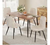 VASAGLE Chaises de Salle à Manger, Lot de 4, Support Métallique, Pieds Réglables, Tissu Chenille, PU Texturé Glacé, Blanc Crème