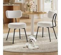 VASAGLE Chaises Salle à Manger, Lot de 2, Tissu Peluche, Dossier Courbé, Chaises de Cuisine, Rembourrées, Cader en Acier, Modernes, Salon, Coiffeuse, Blanc Crème KDC110W01