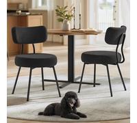 VASAGLE Chaises Salle à Manger, Lot de 2, Tissu Peluche, Dossier Courbé, Chaises de Cuisine, Rembourrées, Cader en Acier, Modernes, Salon, Coiffeuse, Noir d'encre KDC110B01