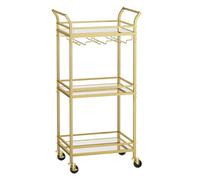 VASAGLE Chariot à 3 Niveaux, avec roulettes, Verre Miroir | Desserte avec Poignée, pour Petit Espace, Cuisine, Salon, Bar, Doré Clair et Gris Tourterelle, Collection BARIS LRC091A62