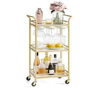 VASAGLE Chariot de bar, chariot de service de bar à domicile, petit chariot de bar avec étagère à 3 niveaux, supports à vin, porte-verres, mini chariot de bar pour petits espaces, cuisine, salle à
