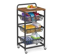 VASAGLE Chariot de Rangement à 4 Niveaux, avec Paniers Extractibles, Étagère de Cuisine avec roulettes, avec Poignée, 31,7 x 40 x 76 cm, Marron Rustique et Noir d'encre LRC040K01