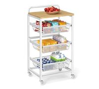 VASAGLE Chariot de Rangement à 4 Niveaux, avec Paniers Extractibles, Étagère de Cuisine avec roulettes, avec Poignée, 31,7 x 40 x 76 cm, Doré Chêne et Blanc Mat LRC040Y01