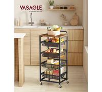 VASAGLE Chariot de Rangement à 5 Niveaux, avec Paniers Extractibles, Étagère de Cuisine avec roulettes, avec Poignée, 31,7 x 40 x 95 cm, Marron Rustique et Noir d'encre Marron rustique et noir d'encre