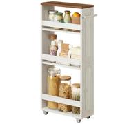 Dessertes de Cuisine Fin à 4 Niveaux, avec Roulettes, avec Poignée, Petit Espace, 15 x 43,2 x 86,5 cm, Blanc Rustique et Marron