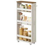 VASAGLE Chariot de Rangement Fin à 4 Niveaux, Étagère de Cuisine | Petit Espace, avec Roulettes, avec Poignée, 40 x 15 x 86,5 cm, Blanc Rustique et Marron Miel, Collection SIREN LRC050K01