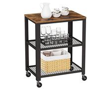 Chariot de service avec plateau en bois, Roues, 60 X 40 X 77,8 cm, Vintage