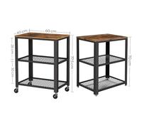 VASAGLE Chariot de Service Vintage 3 Niveaux, Étagère Roulante Rustique pour Cuisine & Salon