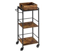 VASAGLE Charriot de service, chariot de cuisine, plateau amovible avec pieds et roulettes réglables, étagère de cuisine, cadre en acier, 30 x 34,7 x 86 cm, design industriel, brun vintage/noir