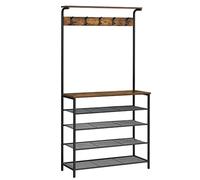 VASAGLE cintre, arbre de couloir avec rangement pour chaussures, étagère à chaussures 5 étages hauteur différente, 5 doubles crochets, étagère supérieure, dortoir de couloir, industriel, marron