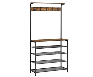 VASAGLE cintre, arbre de couloir avec rangement pour chaussures, étagère à chaussures 5 étages hauteur différente, 5 doubles crochets, étagère supérieure, dortoir de couloir, industriel, marron